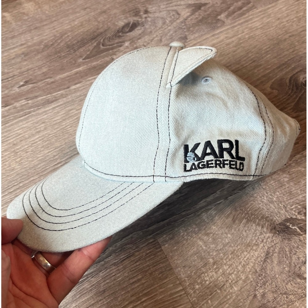 Karl Lagerfeld Cat Ears Baseball Hat‎ Light Blue Denim Adjustable Cap